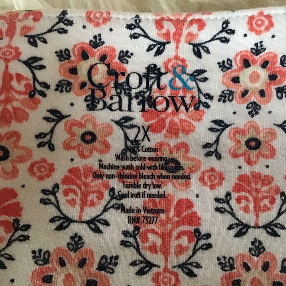 Croft & Barrow Orange Floral Top Size 2X 3/4 Sleeve 100% Cotton Tagless - Picture 5 of 6